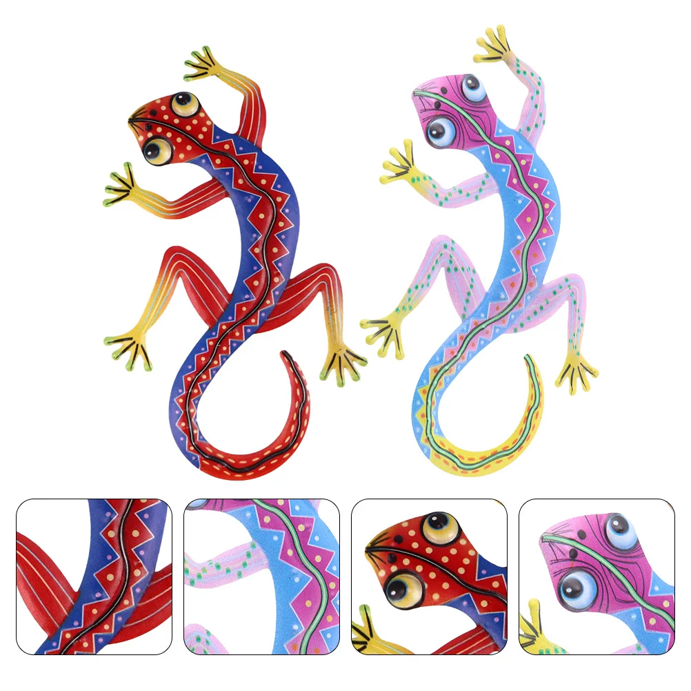 

2 Pcs Gecko Wall Decor Iron Art Hanging Fence Patio Porch Garden Decoration Sculpture Present Outdoor Indoor Home Decor