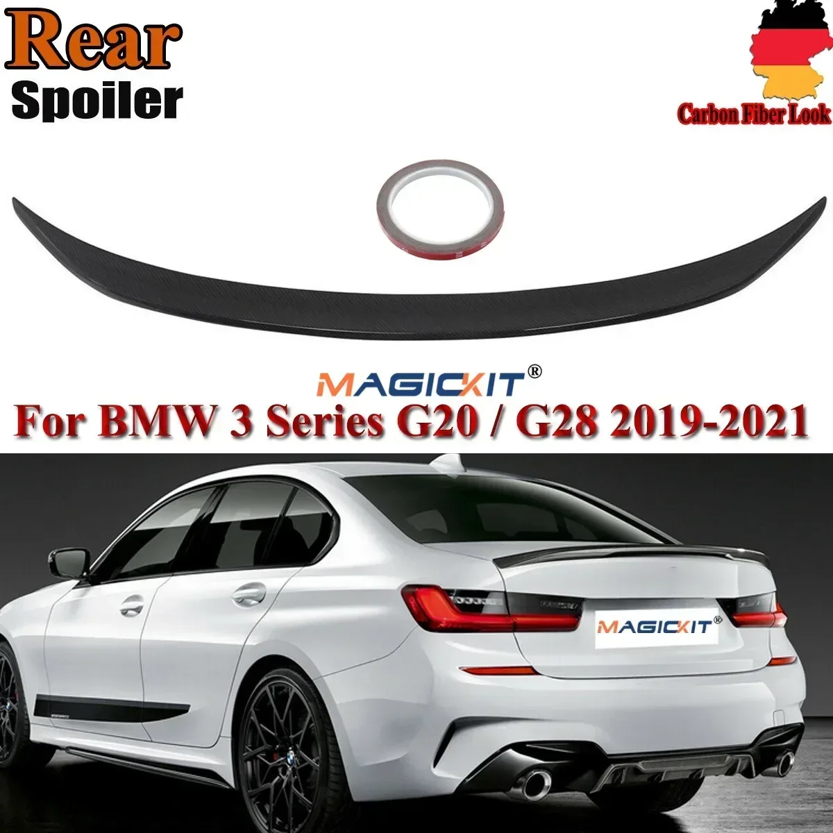 MagicKit FOR BMW G20 G21 3 SERIES M PERFORMANCE BOOT TRUNK SPOILER+SIDE SKIRT EXTENSIONS