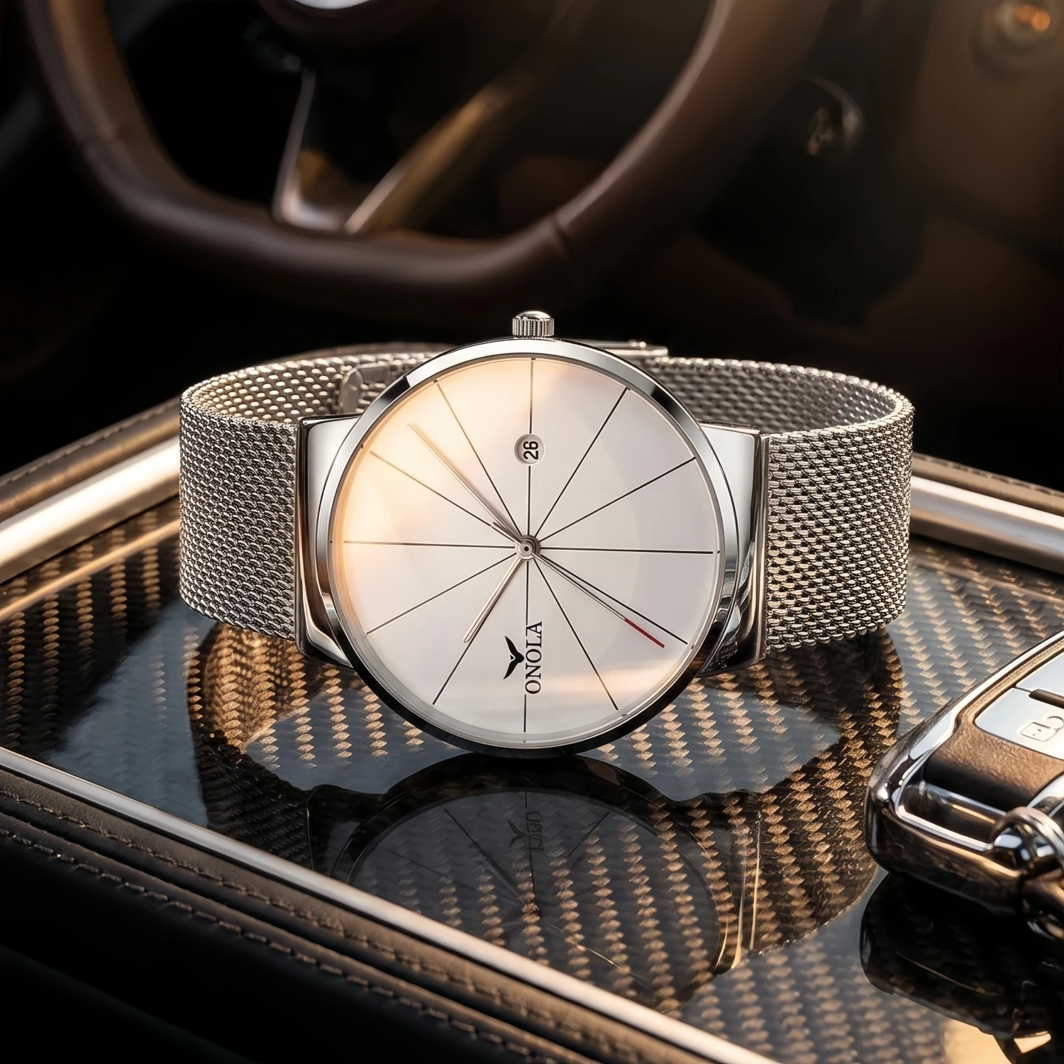 ONOLA brand simple Mens watches calendar waterproof  Fashion Casual wristwatch gold all black  relogio masculino