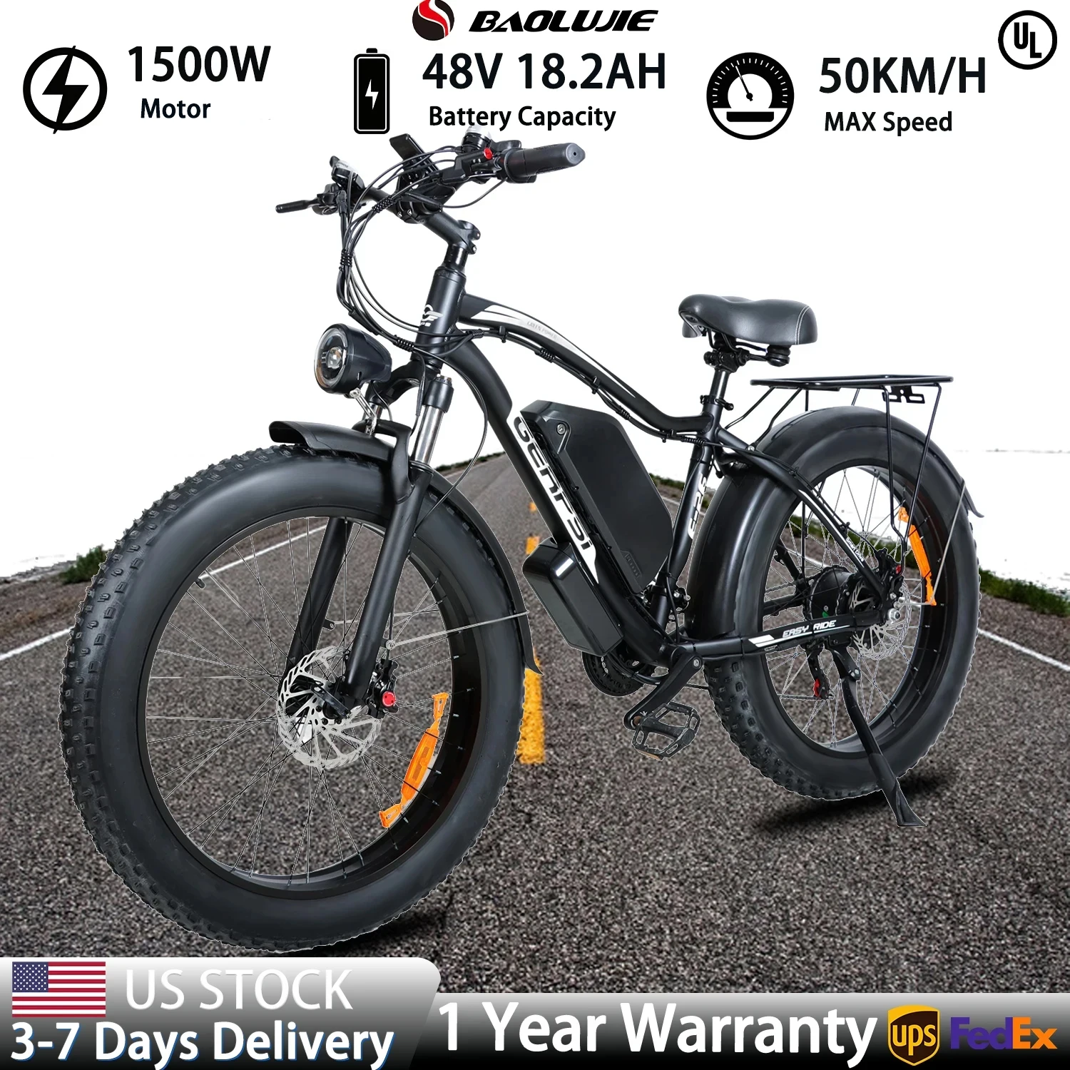 

BAOLUJIE 2601 1500W Motor Electric Bike for Adults 48V 18.2Ah Long Range Battery Ebike E-Bike 26" Tire UL2849【1 Year Warranty】