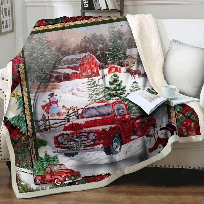 Merry Christmas 3D Red Truck Throw Blanket Soft Flannel Fleece Nap Blankets for Beds Sofa Travel Camping Kids Warm New Year Gift