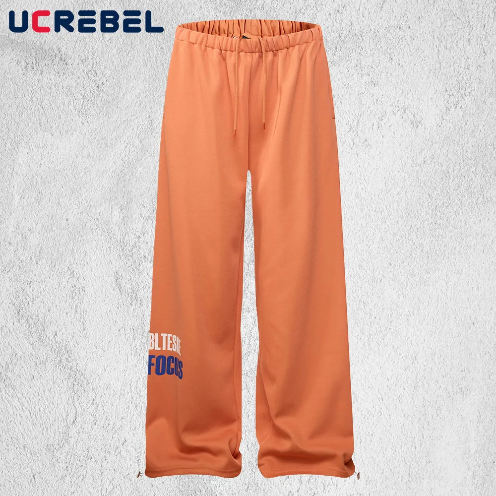 

Спортивные брюки с буквенным принтом, мужские карманные уличные брюки с эластичной резинкой на талии, прямые широкие брюки для бега, мужские мешковатые брюки