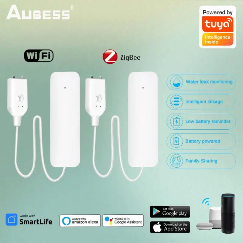 Tuya Wifi Zigbee Waterleksensor Smart Home Detector Smartlife App Waarschuwingen Water Overstroming Lek Alarm Home Security