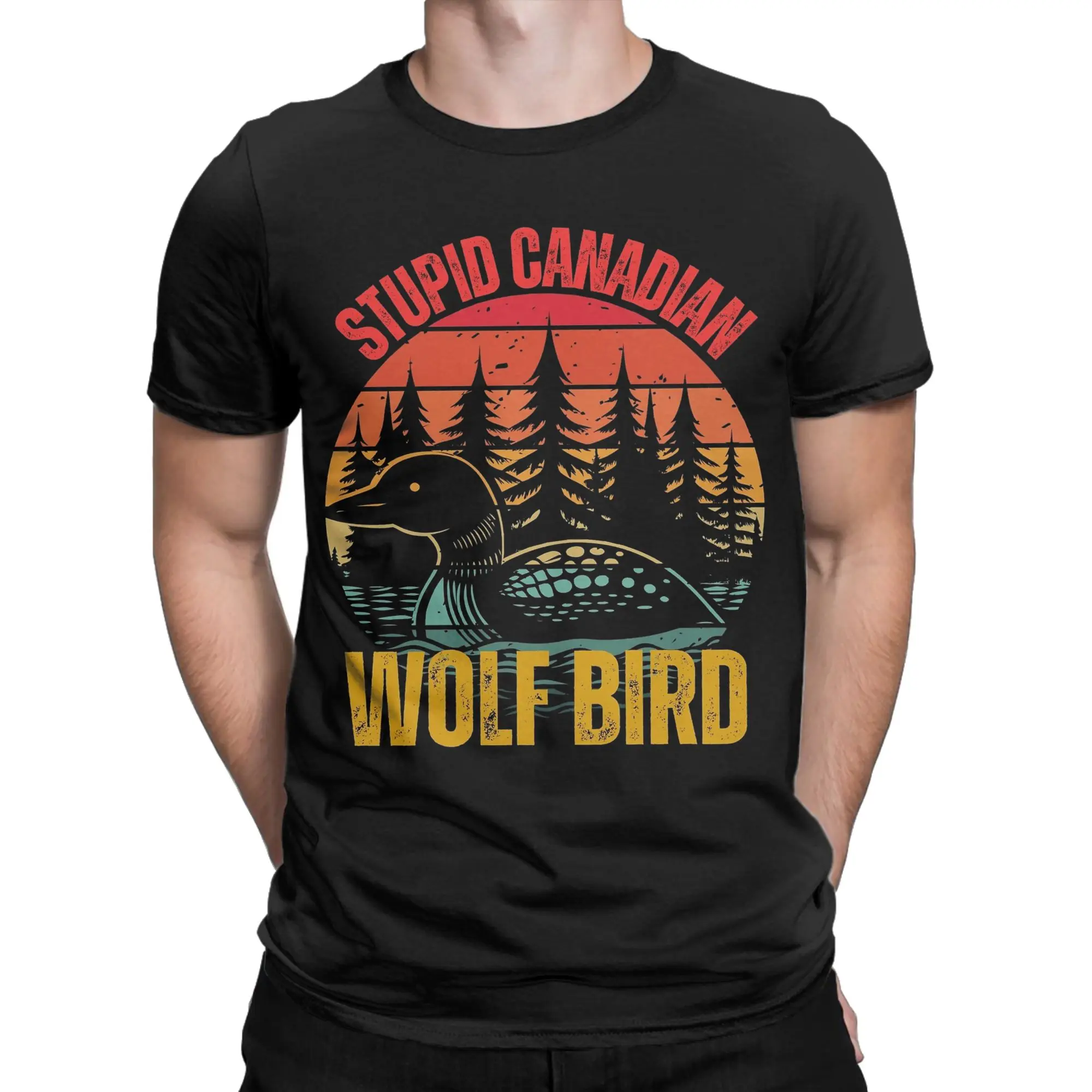 Men T-Shirt Stupid Canadian Wolf Bird Heated Rivalry Funny Pure Cotton Tee Shirt T Shirts Crew Neck Clothing New Arrival