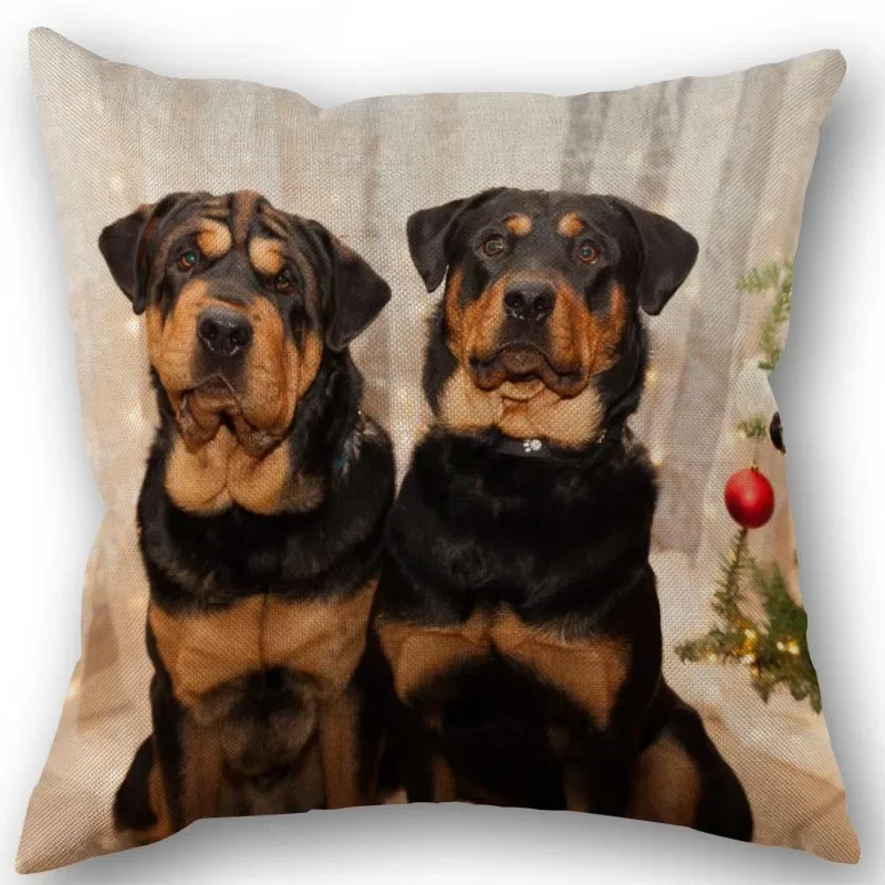 Nowa niestandardowa poszewka na poduszkę PET Rottweiler tkanina bawełniana lniana kwadratowa poszewka na poduszkę z zamkiem błyskawicznym 45X45cm ślubna poszewka dekoracyjna — zdjęcie 2