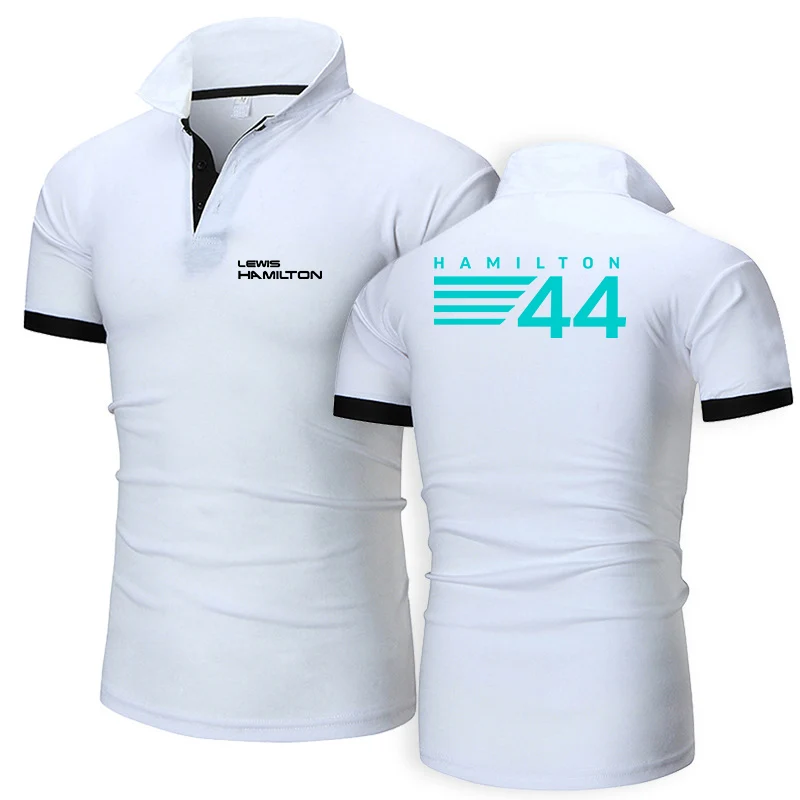 Polo con estampado de logotipo digital para hombre, Camisa de algodón con solapa informal, Tops de manga corta con personalidad, marca nueva, F1, driver, Lewis Hamilton, 44