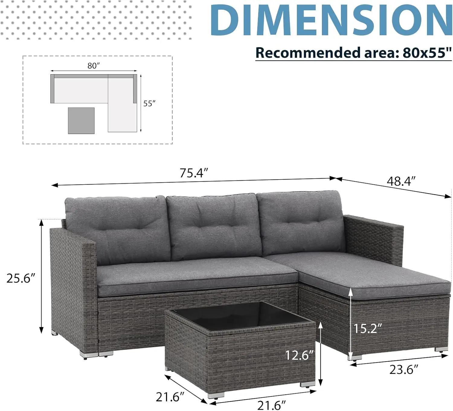 Outdoor Patio Furniture Sets, All Weather Outdoor Sectional Patio Sofa, Wicker Rattan Outdoor Couch Patio Set with Cushions