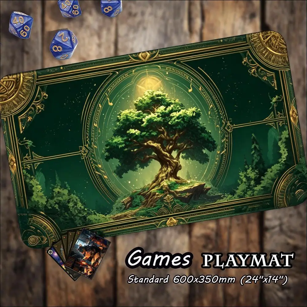 Ancient World Tree Ornate Frame Game Playmat Non Slip Rubber Extended Table Mat For Trading Card Game Tabletop Sessions