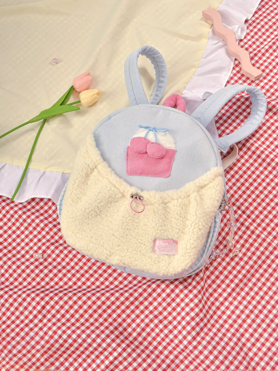 Original Lolita Cute Cake Corduroy Plush Backpack Women Large Capacity Unique School Backpack For Women