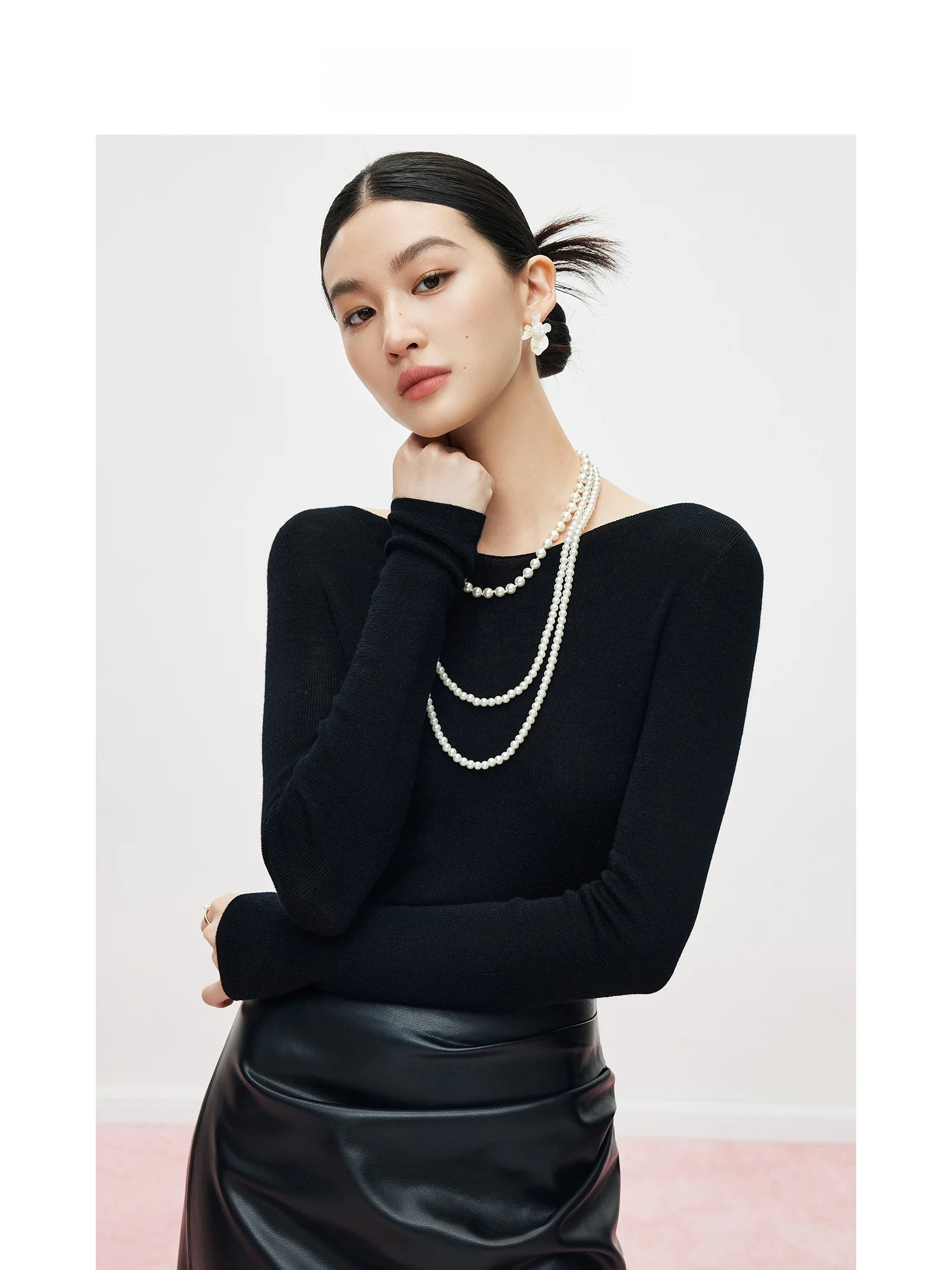 

MandyZhang Ele Bla 00% Wool Knitted Long Sve One-oulder Women's Top Autumn Design Casual Comfortable Breathable