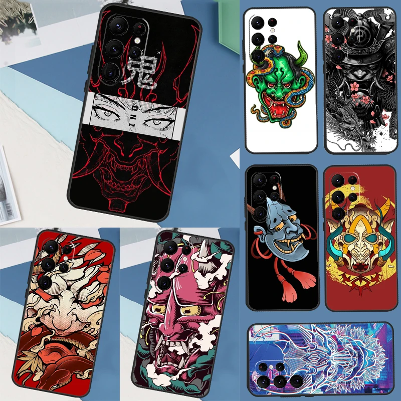 Japanese Hannya Oni Mask Case For Samsung Galaxy S23 Ultra S22 S21 S20 FE S10 S9 S8 Note 10 Plus Note20 Ultra Cover