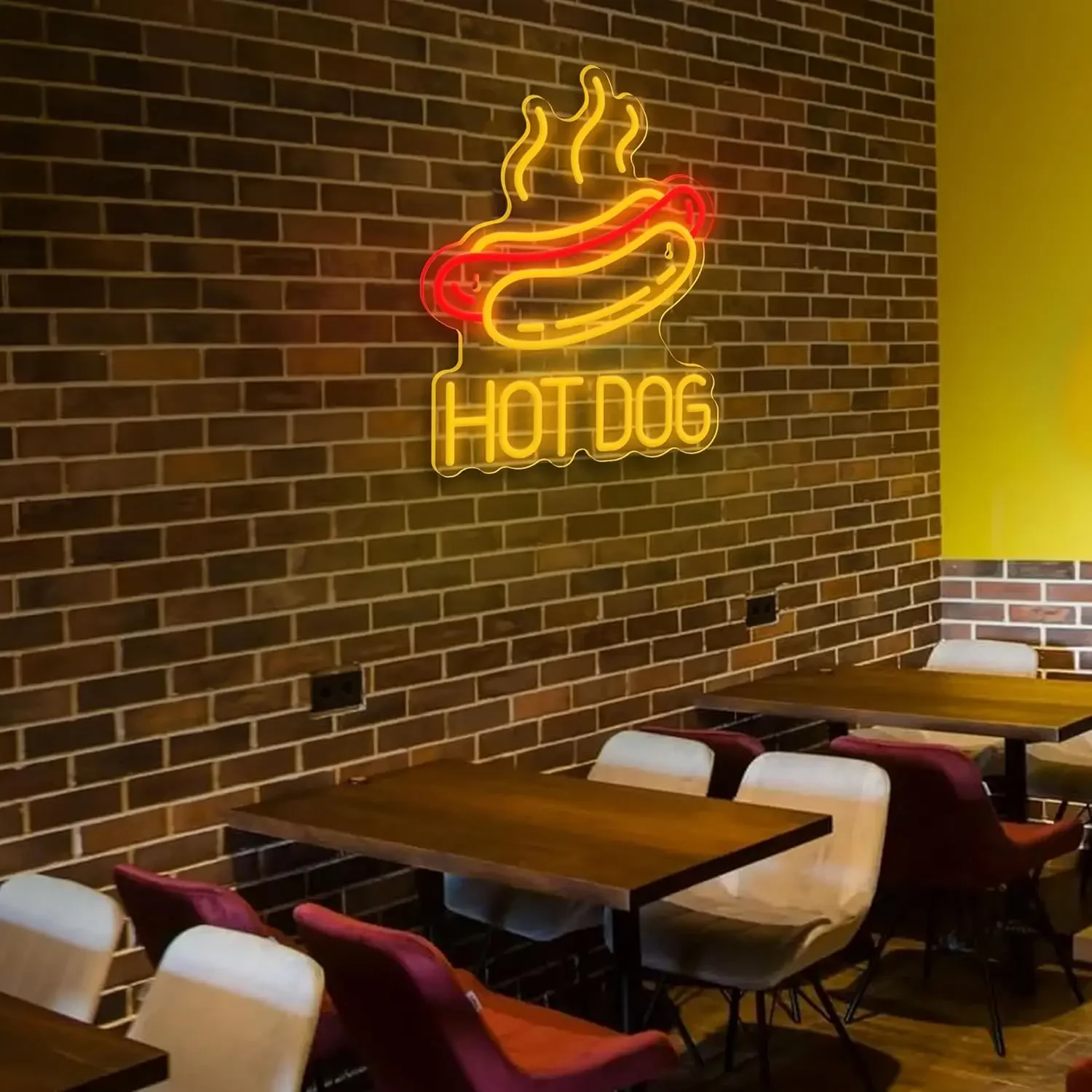Hot Dog neon lights are used for wall decorations, hot dog LED signs are used for fast restaurant decorations, and store