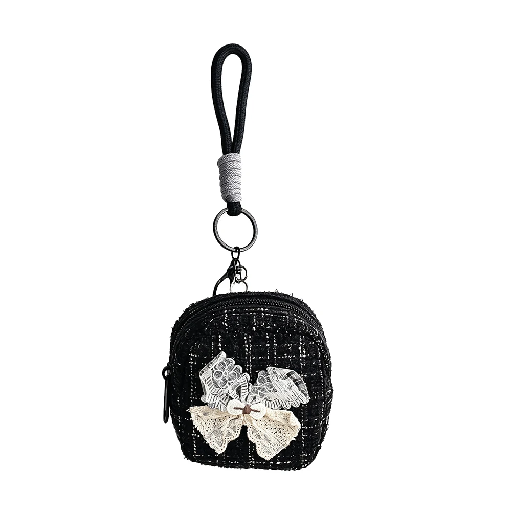 Modische Ästhetische Mini-Umhängetasche mit Spitze und Schleife, Reißverschluss-Geldbörse, Aufbewahrungstasche für Ohrhörer, Münzen, Schmuck, Damen-Street-Outfit-Deko – Detail 6