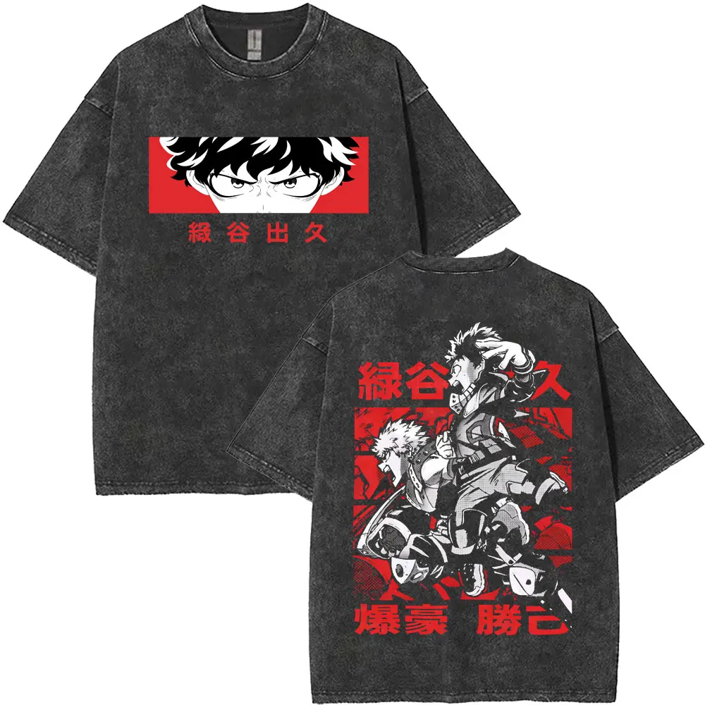 

Washed Vintage Anime My Hero Academia Midoriya Izuku Bakugou Katsuki Graphic T Shirt Men Women Casual Cotton Manga T-shirts Tops