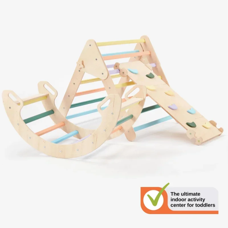 Climbing Pickler Triangle Toddler Wooden Piklers Triangle Play Gym With Ramp And Rocking Arch Indoor Playground Area