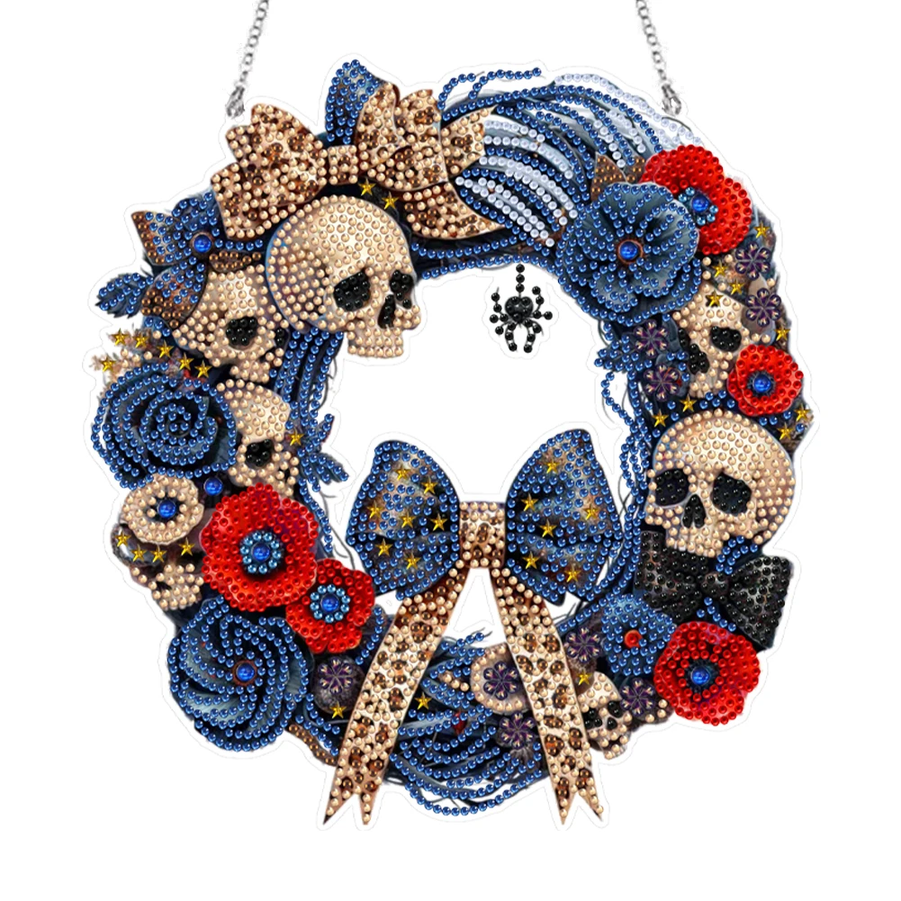 

Acrylic Special Shape Halloween Skull Rhinestone Diamond Art Pendants 5D DIY Diamond Painting Wreath Pendant for Art Crafts