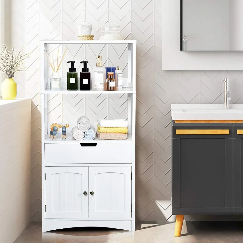 

2 Open Shelves and Door Cabinets, Multi-purpose Independent Storage Cabinets for The Bathroom