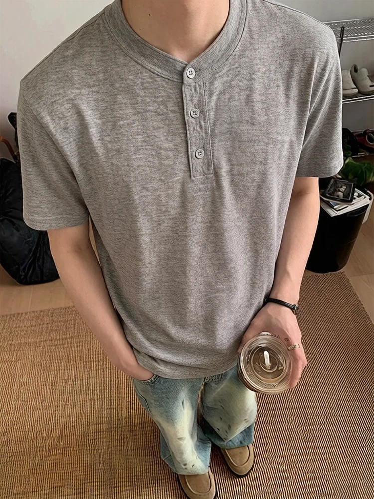 

Легкая американская трикотажная футболка с воротником хенли для мужчин, летняя, свободного кроя, повседневная одежда