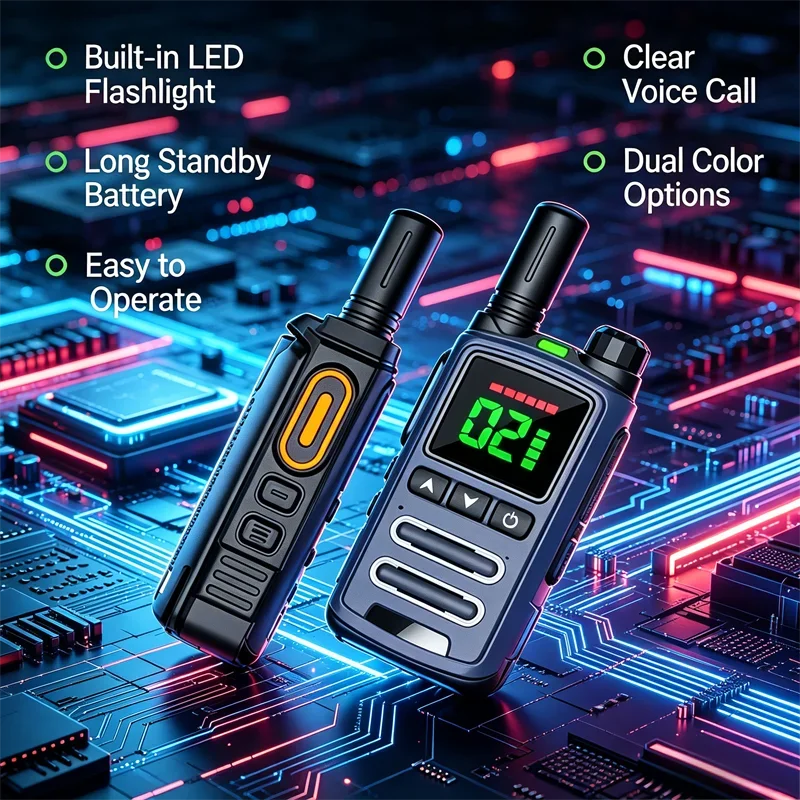 Emergency Long-Range Two-Way Radio Walkie Talkie with LED Flashlight Noise Reduction for Clear Communication Outdoor Use