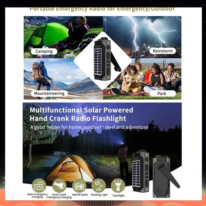 

Portable Solar Radio Hand Crank Radio Dynamo AM/FM Radio With Flashlight For Outdoor Camping-TCE