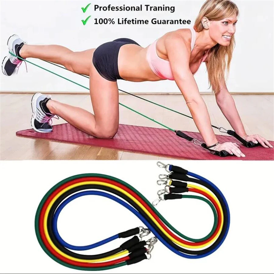 11pcs/Set Pull Rope, Resistance Bands, Portable Fitness Equipment, Ankle Strap, Chest Expander, Elastic Exercise Band