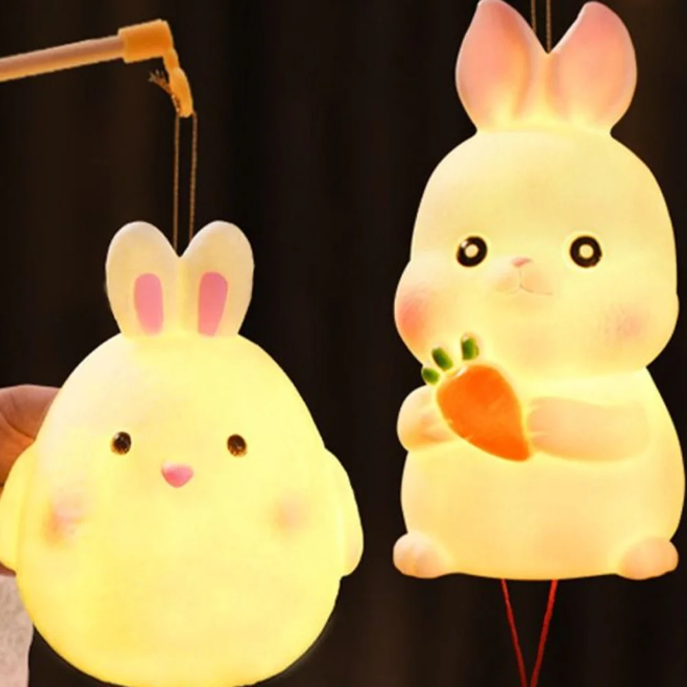 Cartoon Chinese Rabbit Lantern Traditional Blessing LED Lantern Toys Handmade Portable Handheld Lamp Family Activity