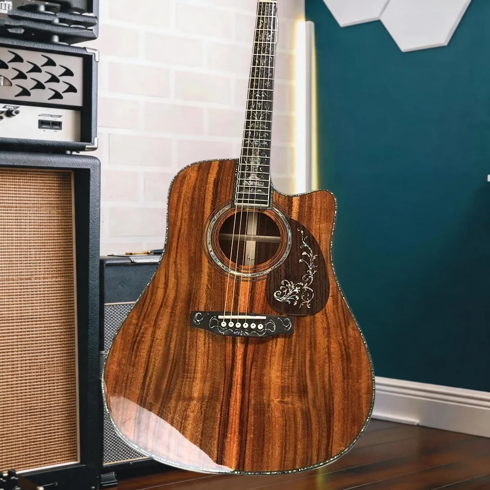 41 Inch D45KOA Natural Cutaway Solid Koa Top 6 Strings Acoustic Guitar Koa Back Sides Ebony Bridge Beginner Gift Free Shipping
