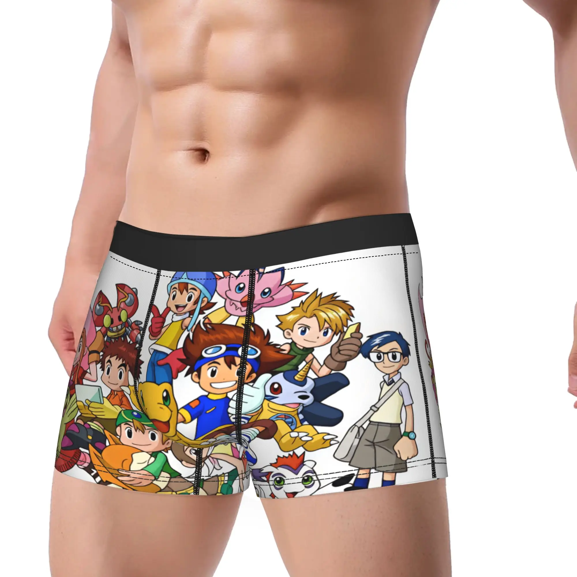 Digimon Adventure Characters Group Photo Underwear  Comfortable Panties Printing Boxer Brief For Men Pouch Plus Size Boxershorts