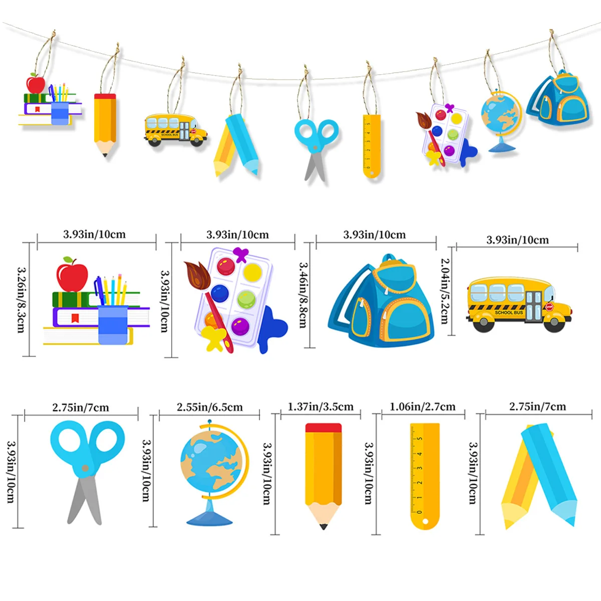 9Pcs/Bag Cartoon Back To School Theme Party Tree Pendant Hangers Backdrop First Day of School Blackboard Classroom Decorations