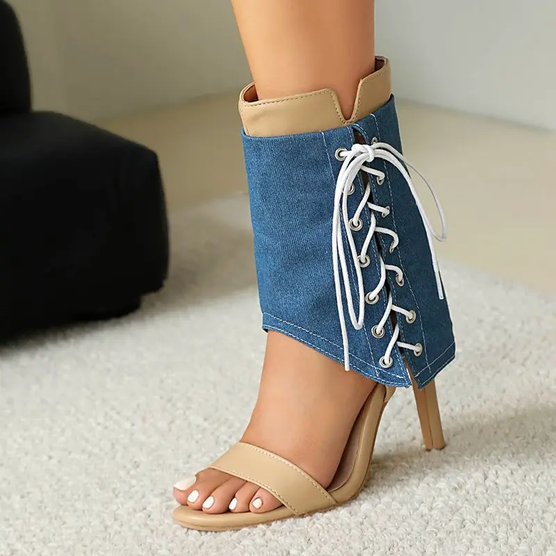 

ORCHA LISA 2025 Роскошные женские сандалии на тонком высоком каблуке 10,5 см на молнии со шнуровкой Разноцветные большие размеры 44 45 46 47 48 Туфли для свиданий