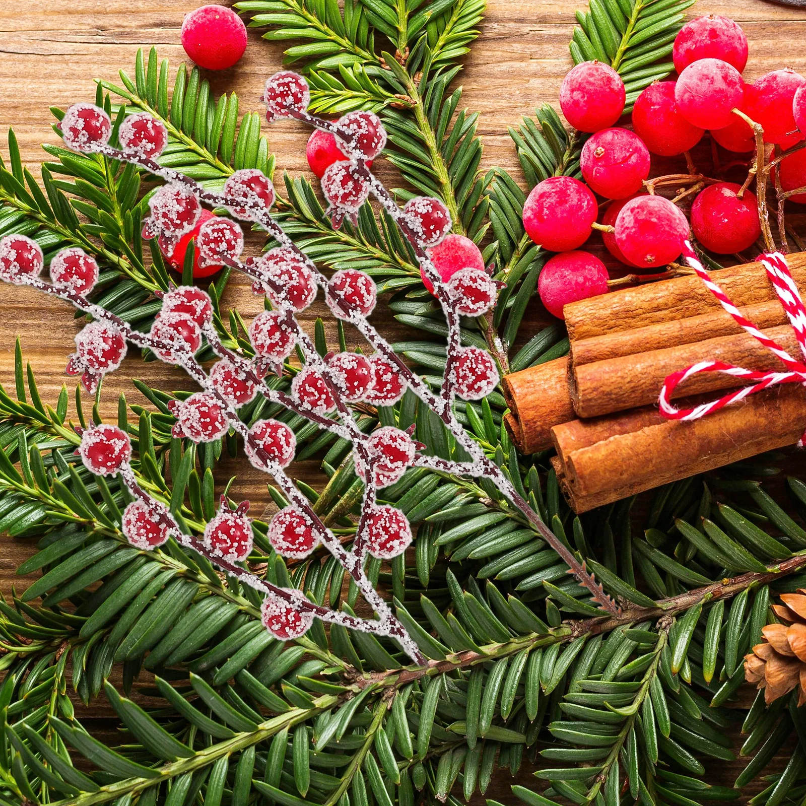

15Pcs Christmas Artificial Red Berry Stems Frosted Berries Holiday Decor Wreath Making Supplies Winter Floral Picks Table