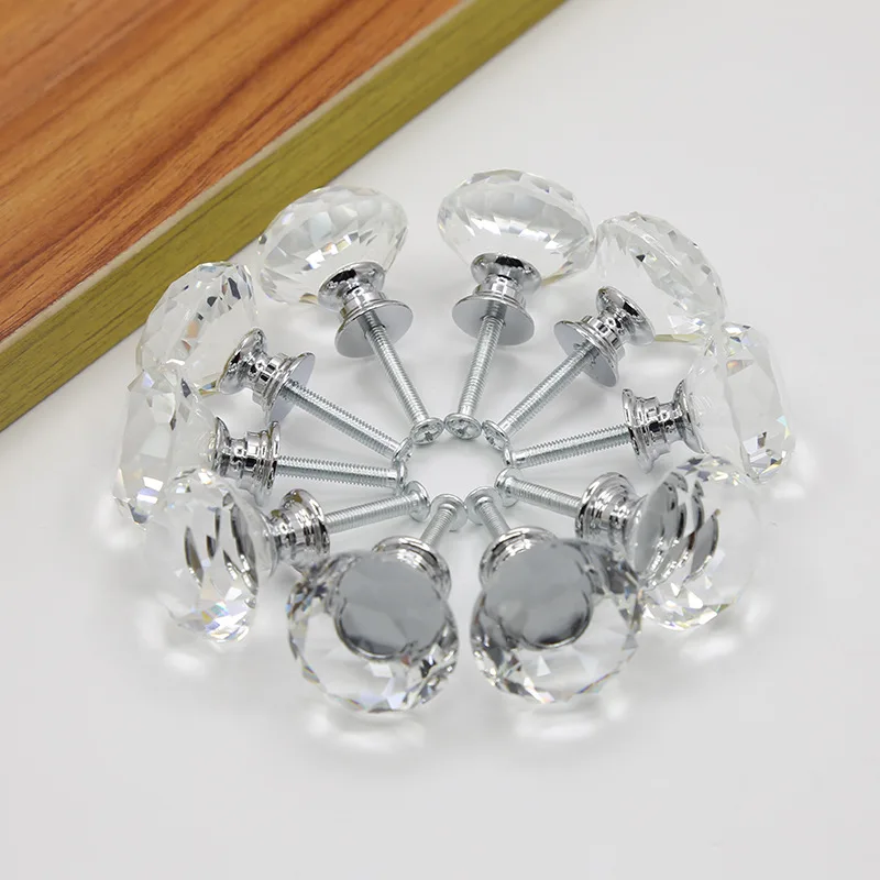 

10pcs Diamond Shape Crystal Glass 30mm Kitchen Cabinet Door Drawer Knob Cupboard Dresser Wardrobe Pull Handle with Screws, Clear