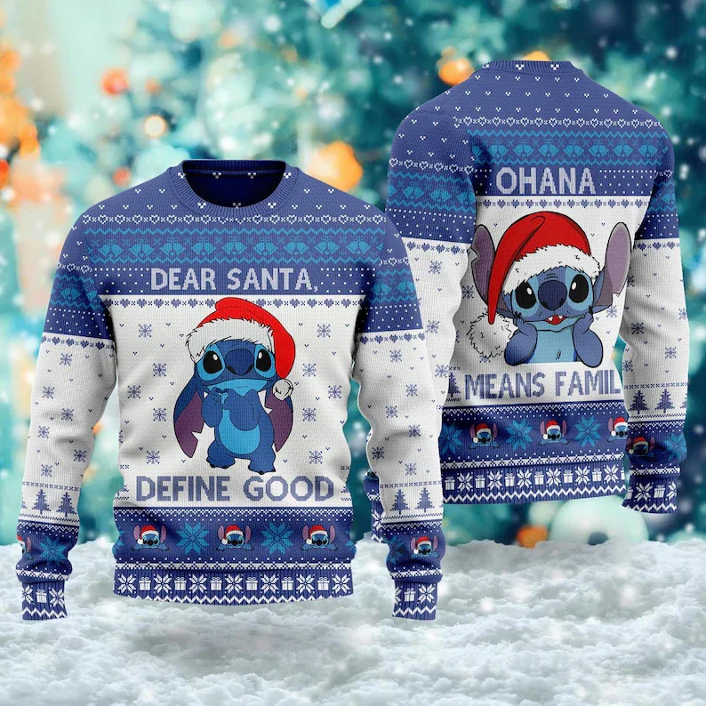 Disney Cute Stitchmas Ugly Christmas Sweater Dear Santa Define Good Christmas Sweatshirt Stitch Christmas Gifts Men Women Kids