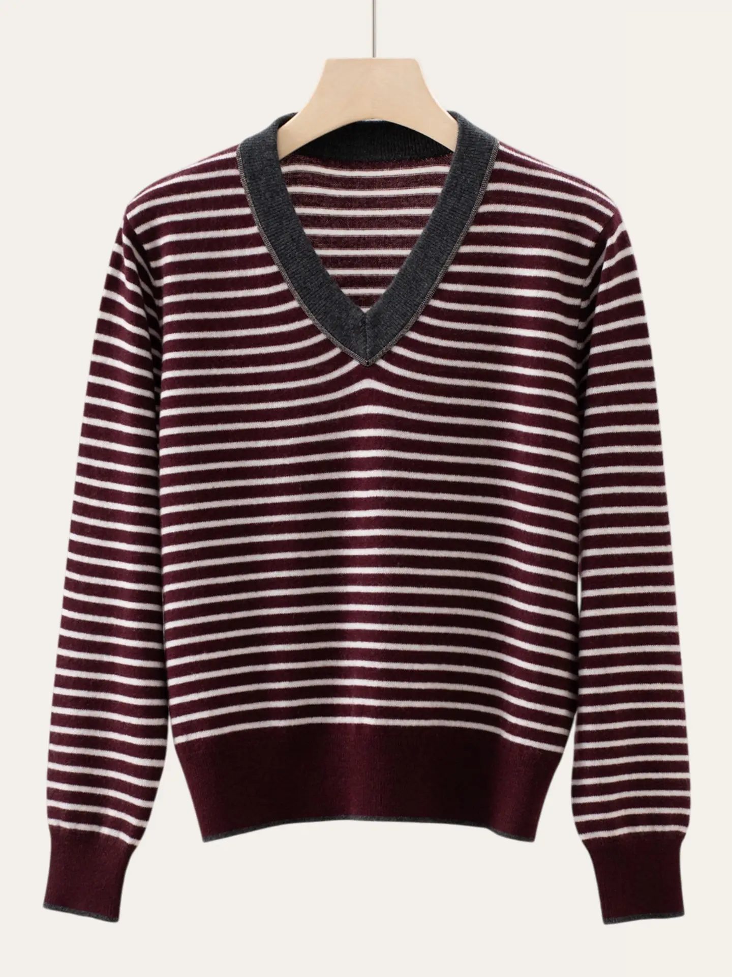 Outono Inverno feminino Camere malhas V-Ne Stripe Long Sve casual versátil confortável suéter de malha macia para casa...