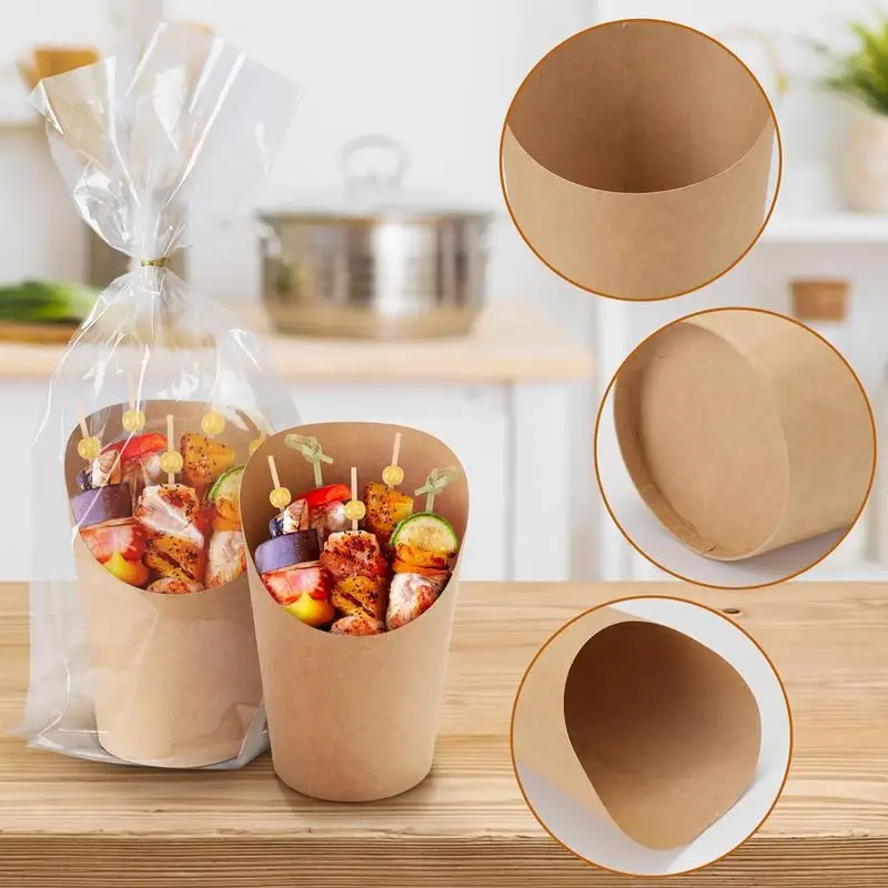 Charcuterie Cups with Bags 350pcs Disposable 14oz Bevel Kraft Paper Cup Deli French Fries Cup with Fruit Bamboo Stick Label