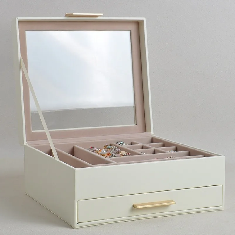 Window Two-layer Jewelry Storage Box, Necklace, Stud Earrings, Earrings, Drawer, Jewelry Box.
