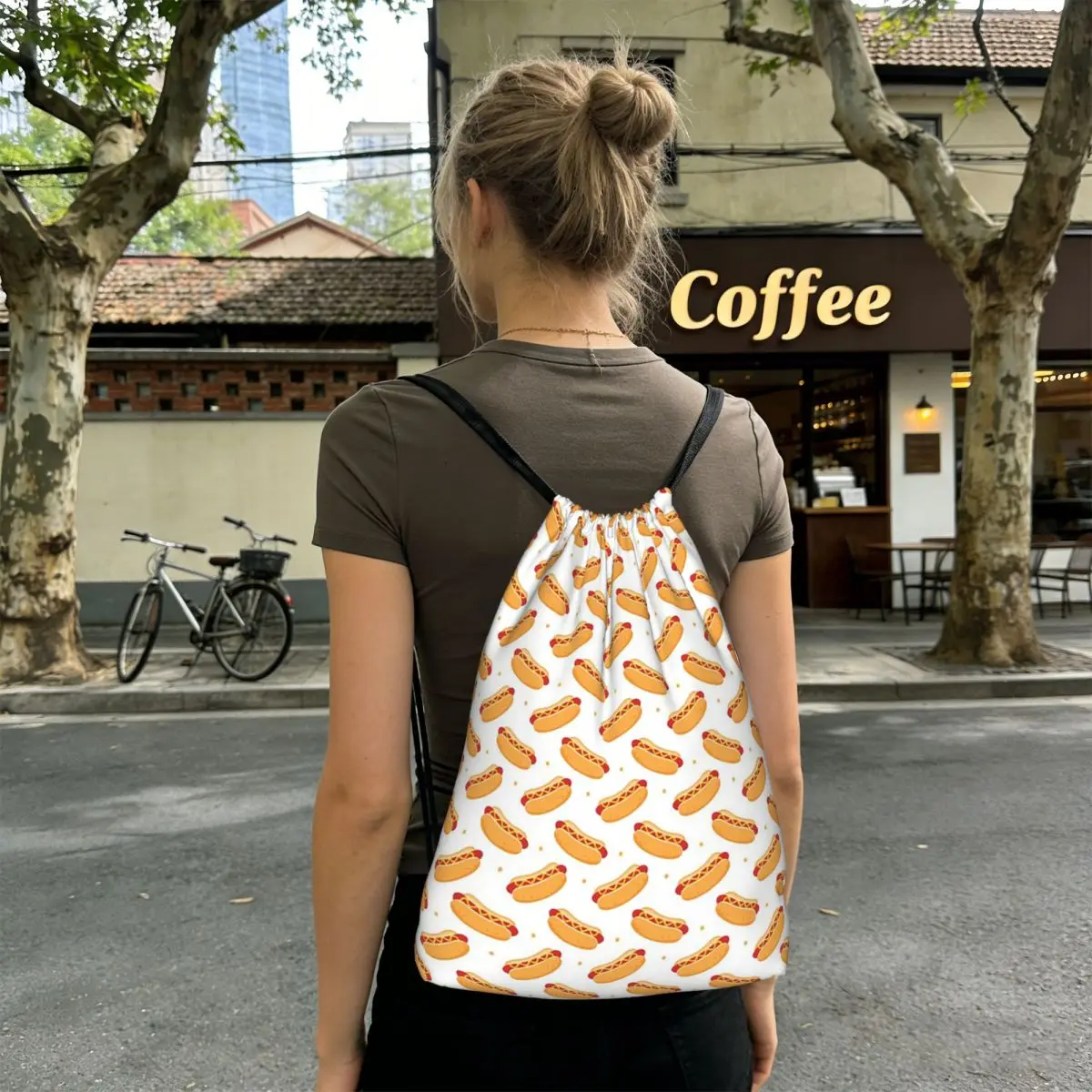 Hot Dog Food Delicious Pattern Backpacks Portable Drawstring Bags Sports Bag Book Bags for Man Woman School