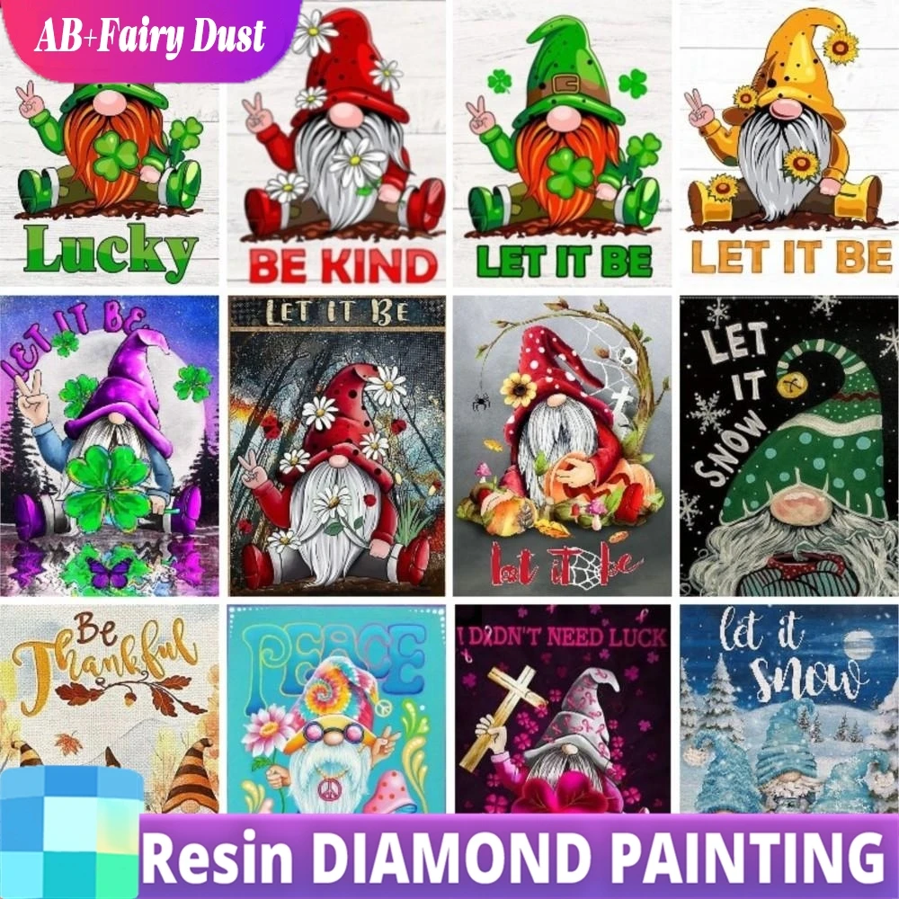 Resina ab fada poeira sorte deixe-o ser gnomos broca pintura diamante kit de arte mensagens quadradas completas 5d diy brilhante strass arte presente