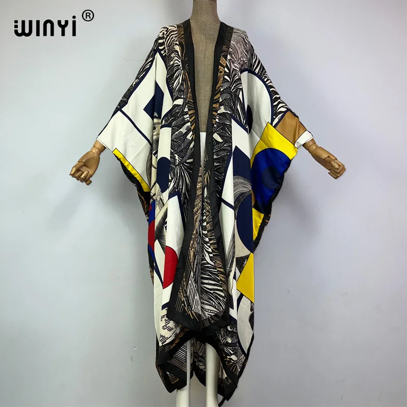 WINYI-Robe africaine kimono à fleurs élégante, imprimé boho, kaftan, cover-up, cardigan, sexy, manteau de plage, pour femmes