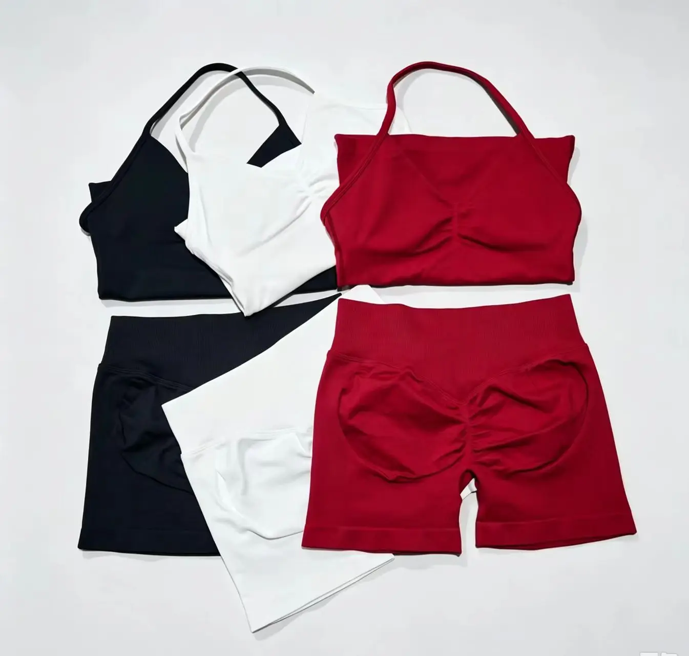 DFHE 2 Piece Sets Shorts Top Womens Outfits Yoga Sets Gym Sets High Quality Seamless Lace-Up Bra Scratch Sports Sets