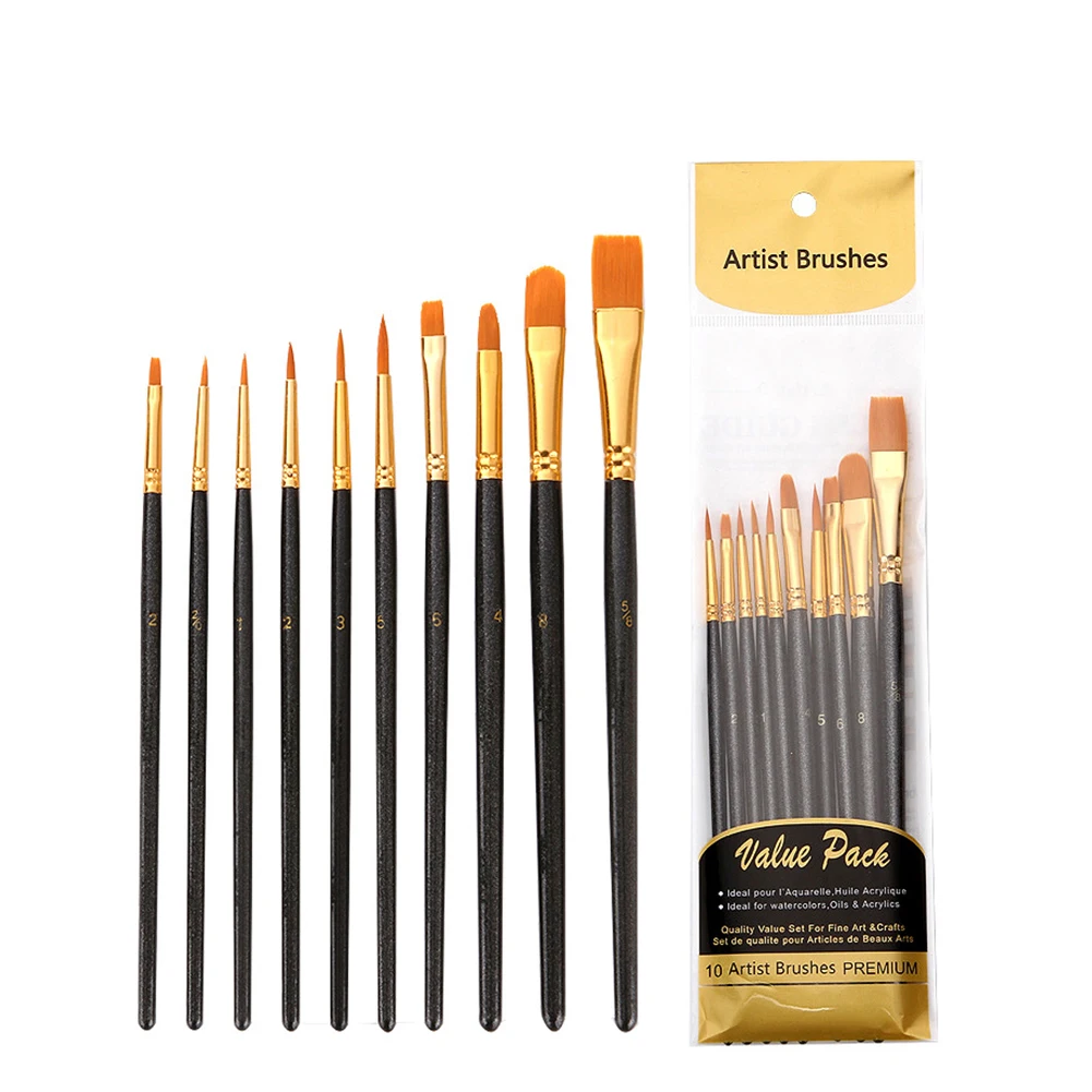 10pcs/set For Kids Art Supplies Watercolor Accessories Paint Brush Set Nylon Stationery Craft Acrylic Oil Gift Round Pointed Tip