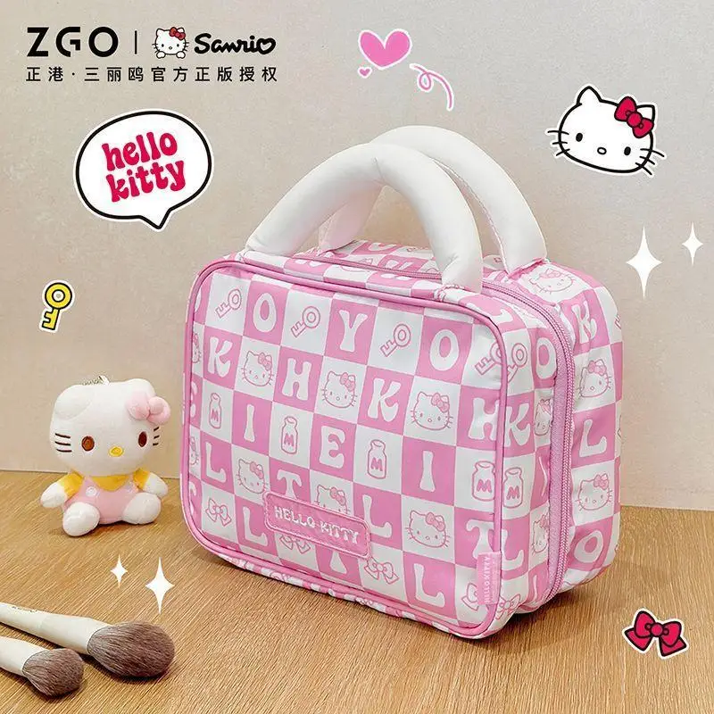 

Аутентичная косметичка Sanrio Hello Kitty Kawaii, портативная сумка, японская двухслойная уличная сумка для хранения, дорожная портативная сумка, подарок