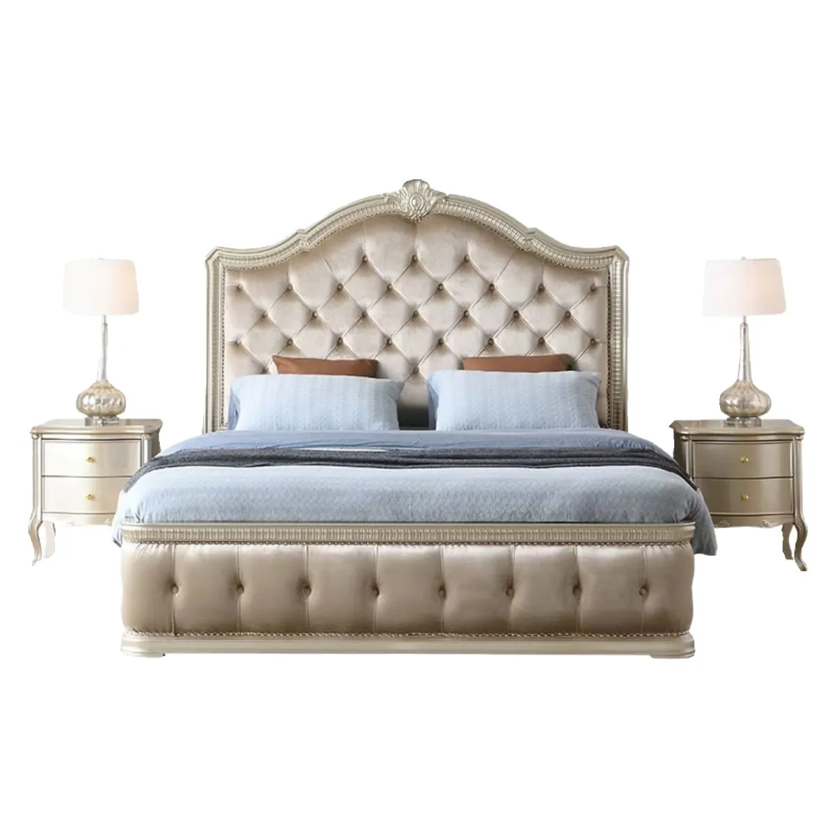 

American light luxury solid wood 1.8 meters double bed French carved master bedroom luxury wedding bed storage princ