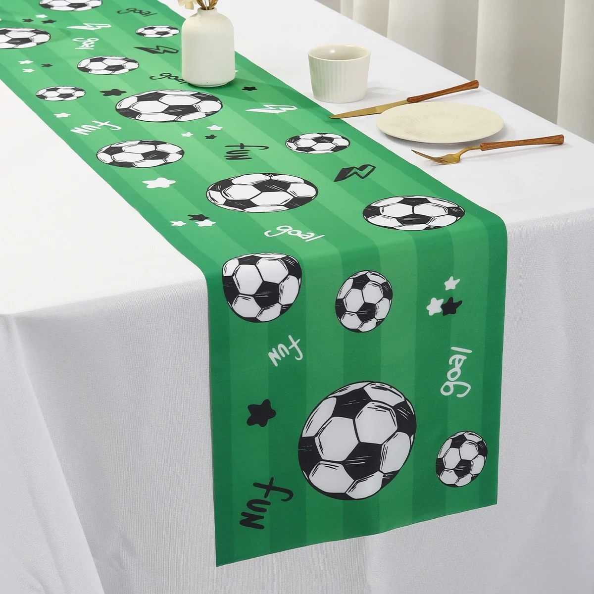 Soccer Table Runner Decors Polyester Football Tablecover Soccer Birthday Party Decorations Sport Theme Decor