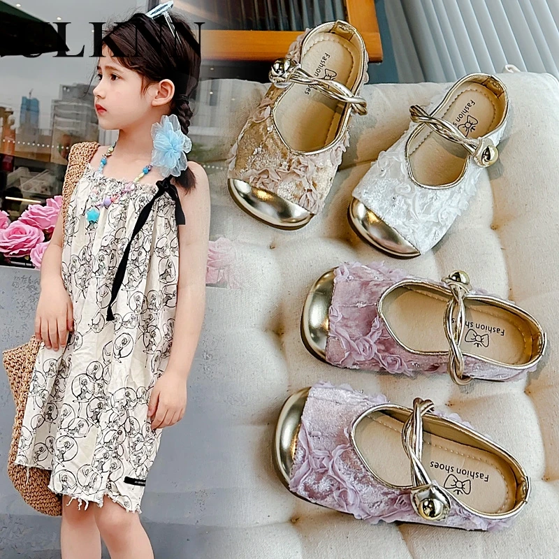 Children Slippers 2024 Kid's Leather Shoes Fashion Embroidered Leather Shoes Fragrant Girl's Slip-on Princess Shoes