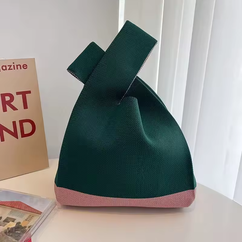 Women'S Knot Wrist Bag Handmade Knitted Bag Portable Mini Striped Tote Bucket Phone Bags Large Capacity Autumn Winter Handbags - Image 4
