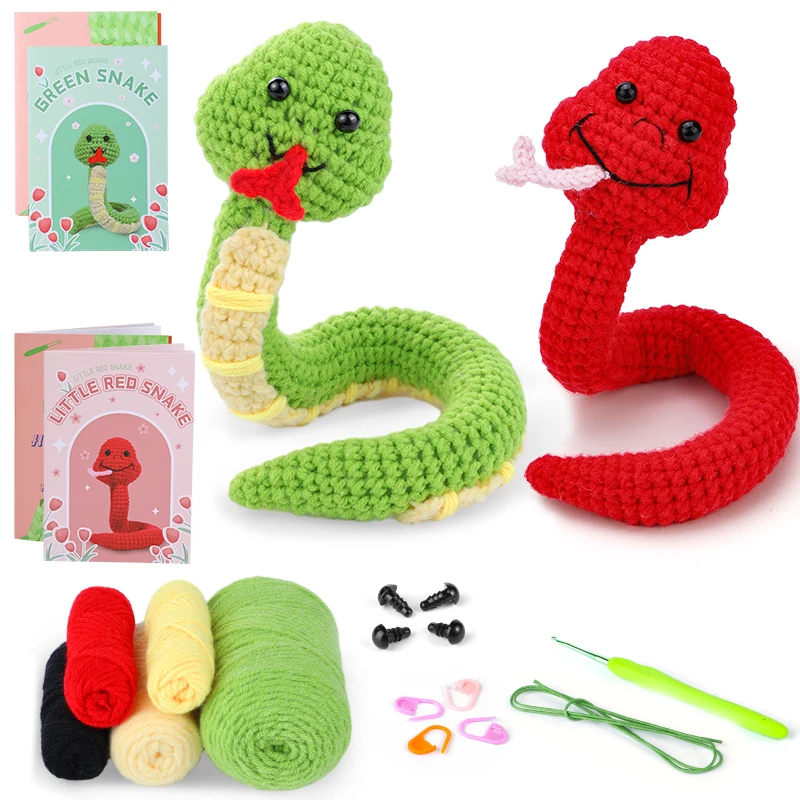 Fenrry Snake Shape Doll Ornaments Hand Made Woven Crochet Wool Diy Crochet Knitted Material Bag Complete Set