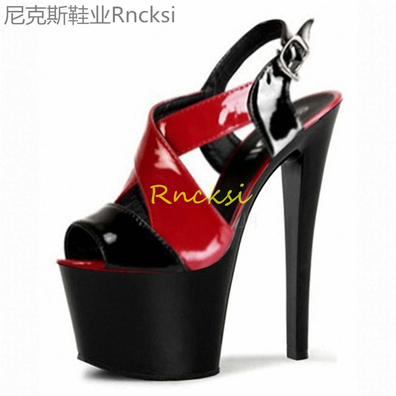 17cm Fish-mouth sandals women's new summer transparent crystal ultra-high heels with thin heels and leaky toes; sandals