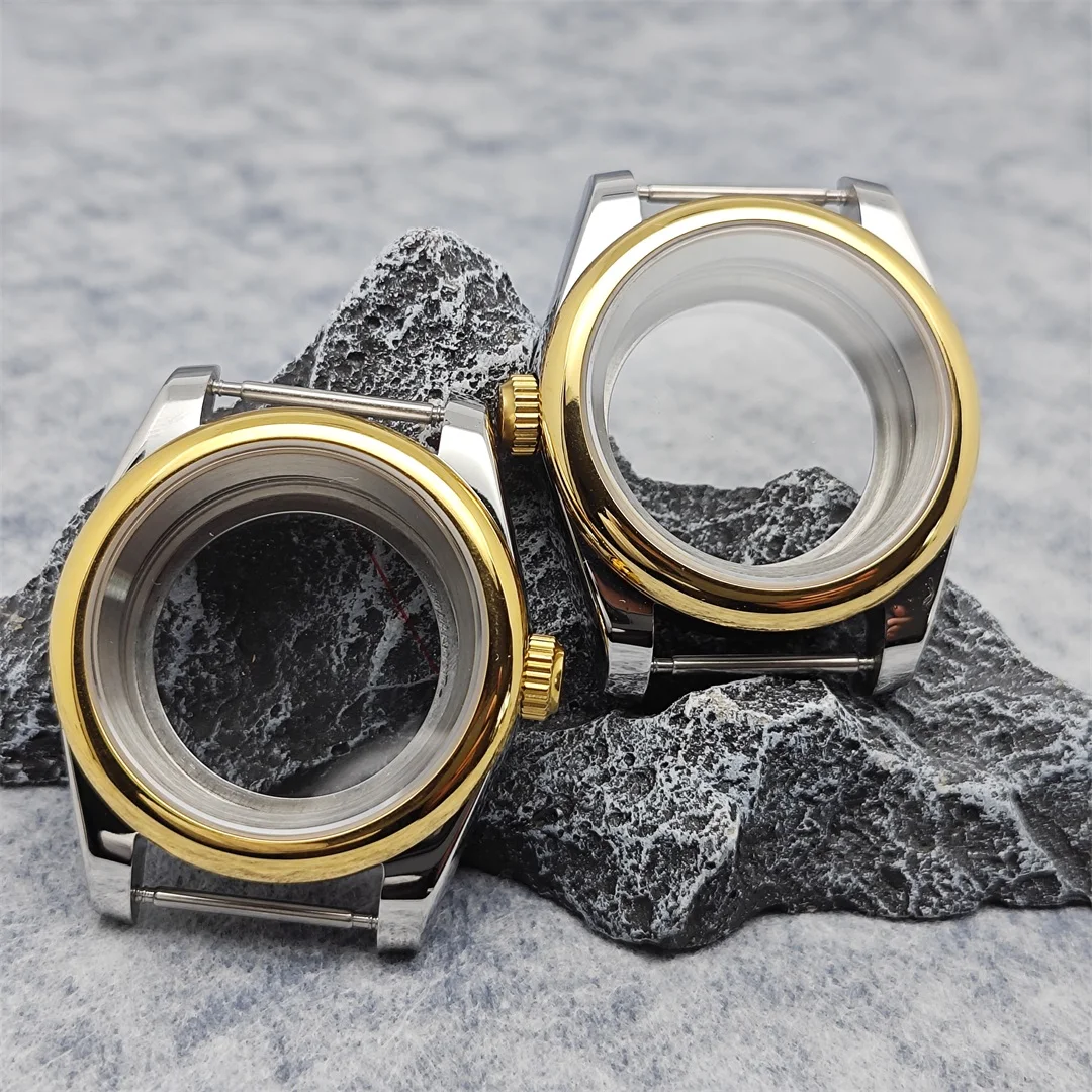 36mm/ 39mm Oyster Watch Case PVD Rose / Gold Stainless Steel Curved Border Caseback Watch Accessories for NH35/ NH36 Movement