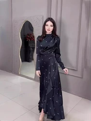 Eid Muslim Party Dress for Women Floral Print Ruffle Ramadan Abaya Long Dress Belt Vestidos Largos Dubai Robe Jalabiya 2024